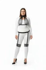 Plus Size Black Women's Leather Harness Set with Garter, Fantasy Body Accessory - SH552