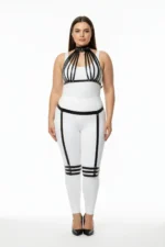 Plus Size Black Women's Leather Harness Set with Garter, Fantasy Body Accessory - SH552 - Image 2