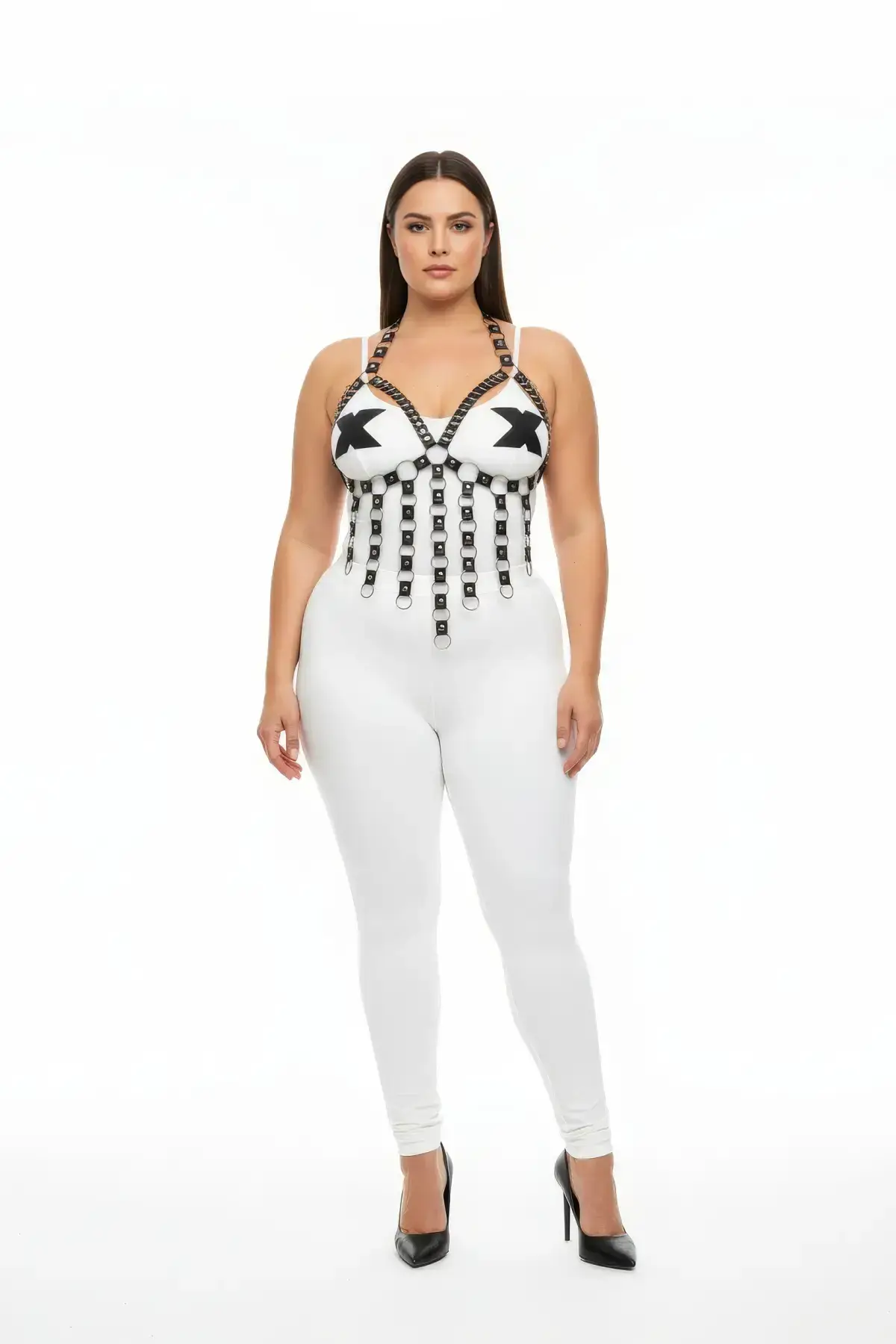 Plus Size Women's Breast Harness with Elastic, Stylish Design and Ring Details - SH567