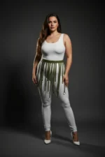 Büyük Beden Haki Halka Detaylı Deri Etek SH579 - Image 3