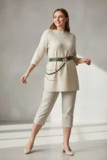 Plus Size Khaki Women's Belt with Chain Detail, Multiple Straps, Leather Look - SH586 - Image 2