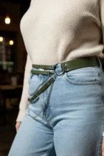 Plus Size Khaki Women's Belt with Chain Detail, Multiple Straps, Leather Look - SH586 - Image 5