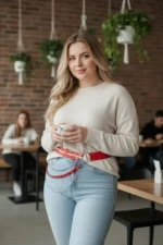 Plus Size Red Women's Leather Belt with Chain Detail Waist Accessory - SH586