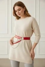 Plus Size Red Women's Leather Belt with Chain Detail Waist Accessory - SH586 - Image 3