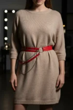 Plus Size Red Women's Leather Belt with Chain Detail Waist Accessory - SH586 - Image 5