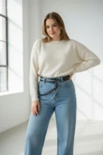 Plus Size Black Women's Belt with Chain Detail, Double Row Link Combination Belt - SH586 - Image 2