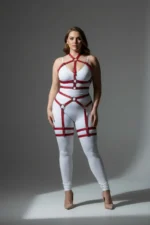 Plus Size Red Women's Garter Harness Full Body Wrap Leather Fantasy Accessory - SH598