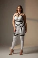 Plus Size Black Women's Leather Garter Harness with Waist and Leg Details - Stylish Accessory - SH598