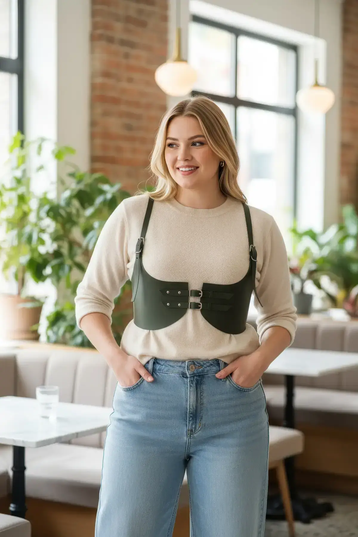 Plus Size Khaki Women's Belt Shoulder Strap Corset Harness - SH605