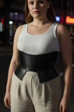 Plus Size Black Women's Leather Corset Belt for Slimming Waist Look - SH611 - Image 4