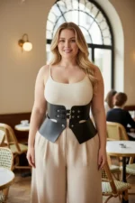 Plus Size Black Women's Leather Corset Belt for Slimming Waist Look - SH611 - Image 5