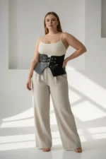 Plus Size Black Women's Leather Corset Belt for Slimming Waist Look - SH611 - Image 6