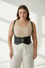 Plus Size Black Women's Leather Corset Belt with Shoulder Straps Outfit Complementary - SH612 - Image 3