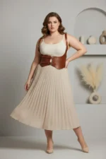 Plus Size Women's Belted Shoulder Strap Corset Detail Leather Outfit - SH612 - Image 2