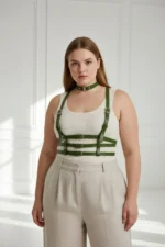 Plus Size Khaki Women's Leather Belt Multi-Buckle Harness Body Accessory - SH615 - Image 3