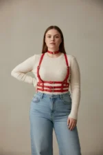 Plus Size Red Women's Leather Belt Harness Corset-Look Body Accessory - SH615 - Image 2