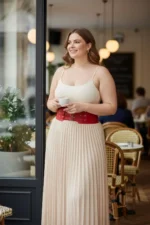 Plus Size Red Wide Belt with Multiple Buckle Corset Detail - SH618