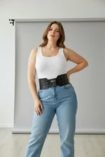 Plus Size Black Women's Belt Wide Corset Style Three Buckle - SH618 - Image 2