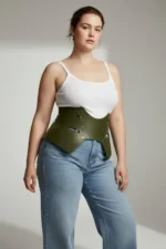 Plus Size Khaki Women's Belted Corset-Style Thick Leather - SH619 - Image 2