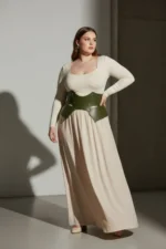 Plus Size Khaki Women's Belted Corset-Style Thick Leather - SH619 - Image 4