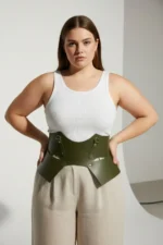 Plus Size Khaki Women's Belted Corset-Style Thick Leather - SH619 - Image 5