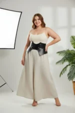 Plus Size Black Women's Belt Corset Style with Wide Leather Ring Detail - SH619 - Image 2