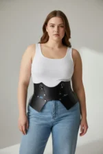 Plus Size Black Women's Belt Corset Style with Wide Leather Ring Detail - SH619 - Image 3