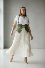 Plus Size Khaki Women's Leather Corset Style with Belt and Shoulder Straps - SH622 - Image 7