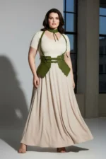 Plus Size Khaki Women's Leather Corset Style with Belt and Shoulder Straps - SH622 - Image 9