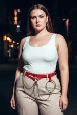 Plus Size Red Women's Belt with Multiple Straps, Chain and Ring Detail - SH621 - Image 4