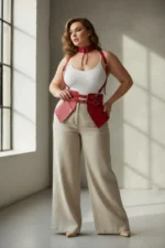 Plus Size Red Women's Belt Corset Design with Strappy Harness Detail - SH622 - Image 2