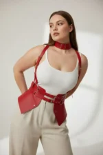 Plus Size Red Women's Belt Corset Design with Strappy Harness Detail - SH622 - Image 3