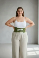 Plus Size Khaki Women's Belt Corset Style Three Buckle Wide Leather - SH624