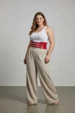 Plus Size Red Women's Belt with Three Buckles and Thick Corset Detail - SH624 - Image 2