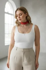 Plus Size Red Women's Leather Belt with Chain and Tassel Detail - Stylish Accessory - SH629 - Image 3