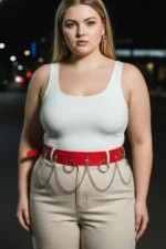 Plus Size Red Women's Belt with Chain Detail, Thick Waist Accessory - SH639 - Image 2