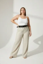 Plus Size Black Women's Belt with Chain and Ring Detail, Leather Look - SH639