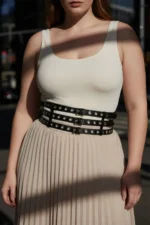 Plus Size Black Women's Belted Thick Corset Style with Stud Detail - SH641 - Image 5