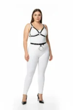 Plus Size Black Women's Leather Harness Set with Ring Detail Fantasy Body Accessory - SH651 - Image 2