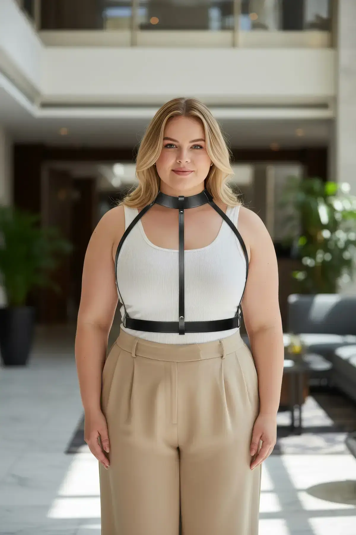 Plus Size Black Women's Adjustable Leather Body Harness Accessory - SH653