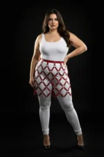 Kırmızı Büyük Beden Kafes Detaylı Harnesslı Deri Etek SH694 - Image 3