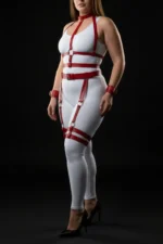 Plus Size Red Women's Harness Set with Garter and Ring Details - SH697 - Image 3