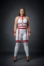 Plus Size Red Women's Harness Set with Garter and Ring Details - SH697 - Image 4