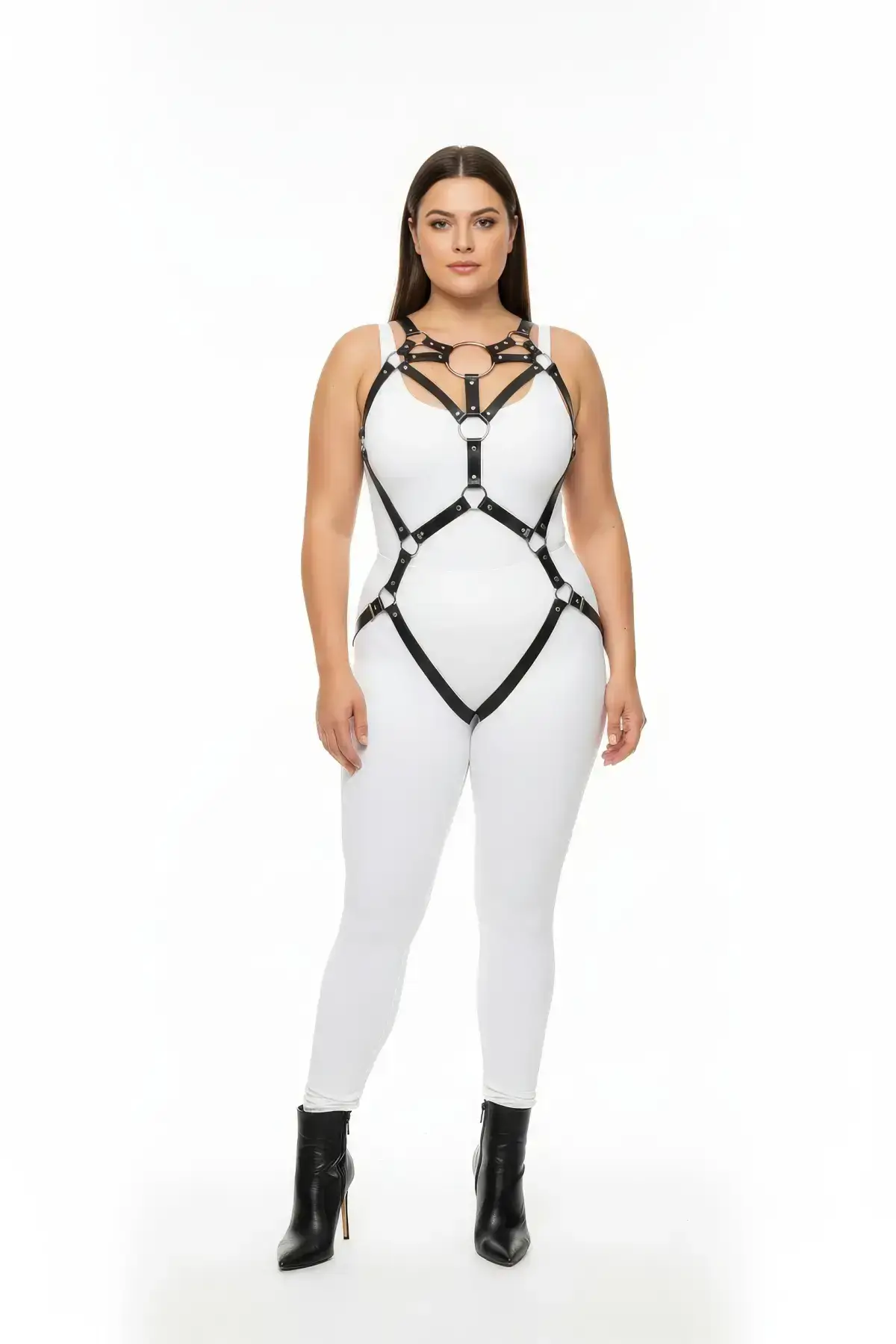 Plus Size Black Women's Harness Set with Ring Detail Sexy Bodysuit - SH706
