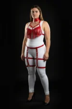 Plus Size Red Women's Leather Harness Set with Tassel Detail and Garter Belt - SH715 - Image 3