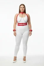 Plus Size Red Women's Leather Harness Set with Chain Detail Fantasy Accessory - SH720