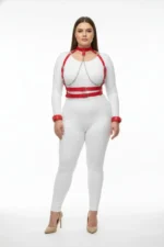 Plus Size Red Women's Leather Harness Set with Chain Detail Fantasy Accessory - SH720 - Image 2