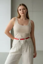 Plus Size Red Women's Leather Belt with Chain Detail Outfit Accessory - SH729 - Image 2