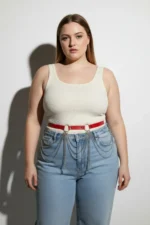 Plus Size Red Women's Leather Belt with Chain Detail Outfit Accessory - SH729 - Image 4