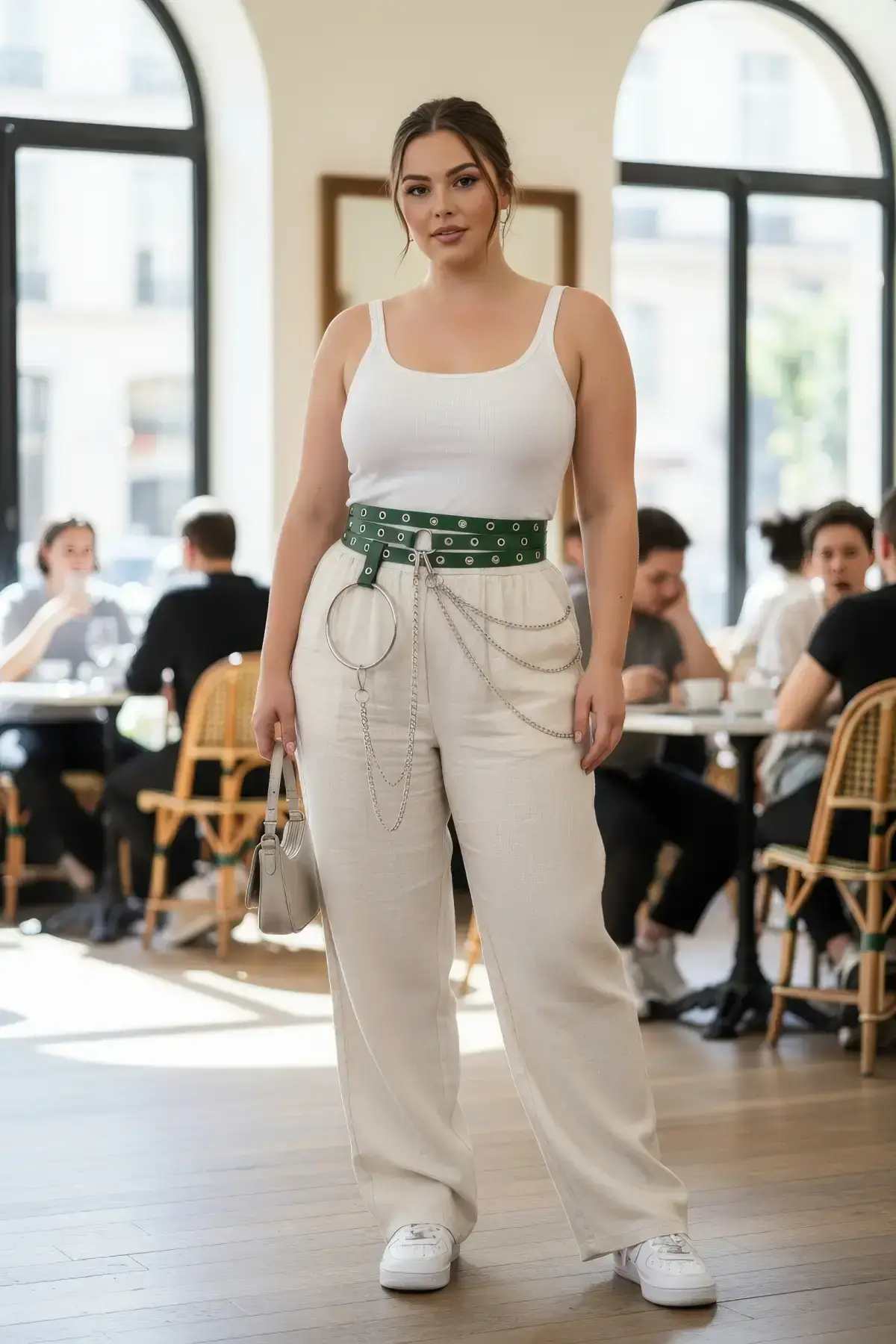 Plus Size Green Women's Belt with Chain Detail, Thick Model - SH731